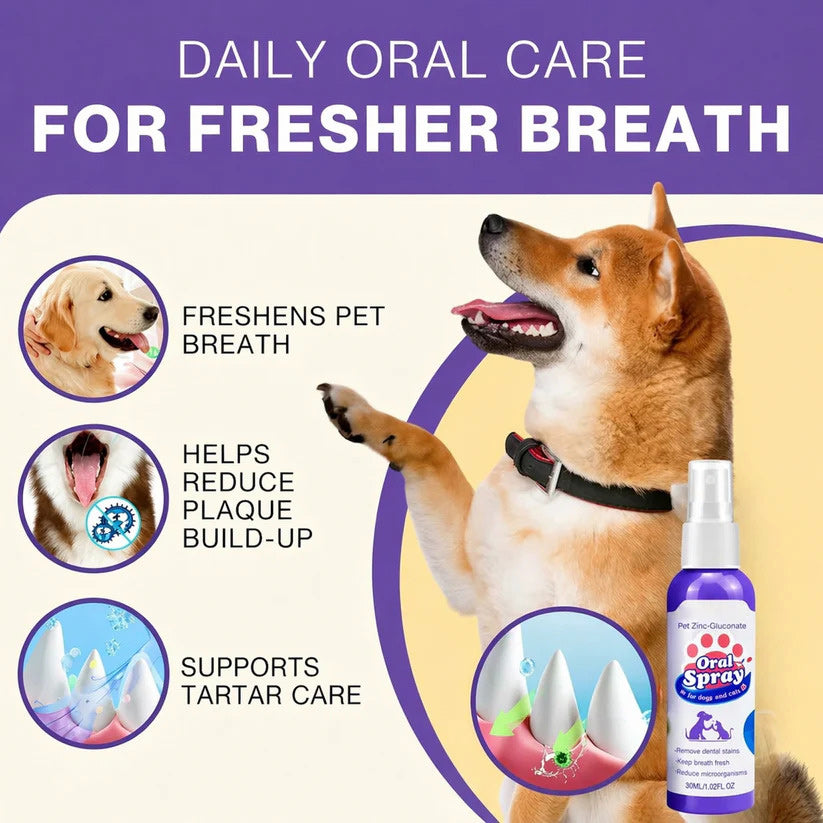 Advanced Pet Oral Spray | Fresh Breath, Plaque Biofilm & Gum Care — No Brushing
